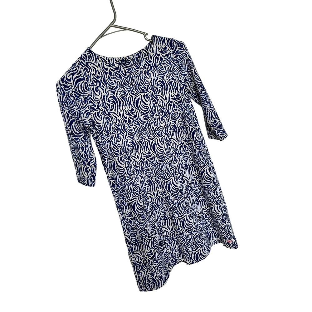 Vineyard Vines Pima Print Knit 3/4 Sleeve Shift Dress Blue White‎ Size Medium